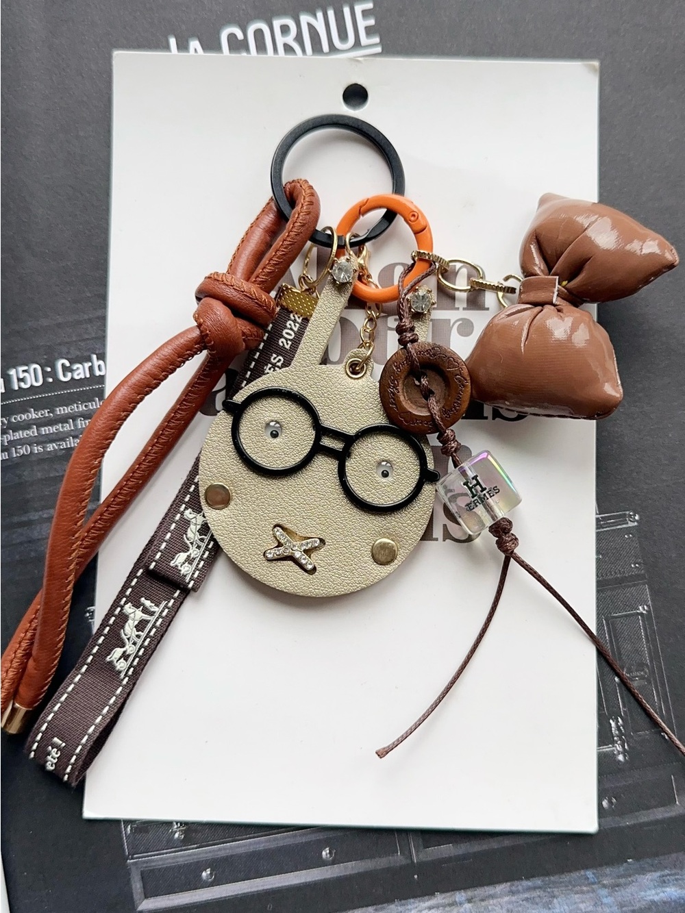 Authentic H Ribbon & Cute Tan Bunny Key Bow Charm